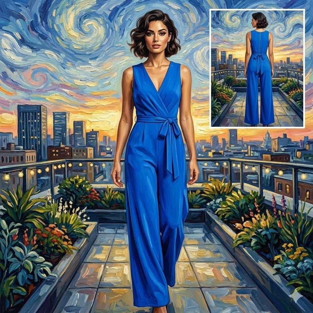 LIKELY‎ Casey Jumpsuit Womens 10 Blue Wide Leg V-Neck Sleeveless YP107244LY New